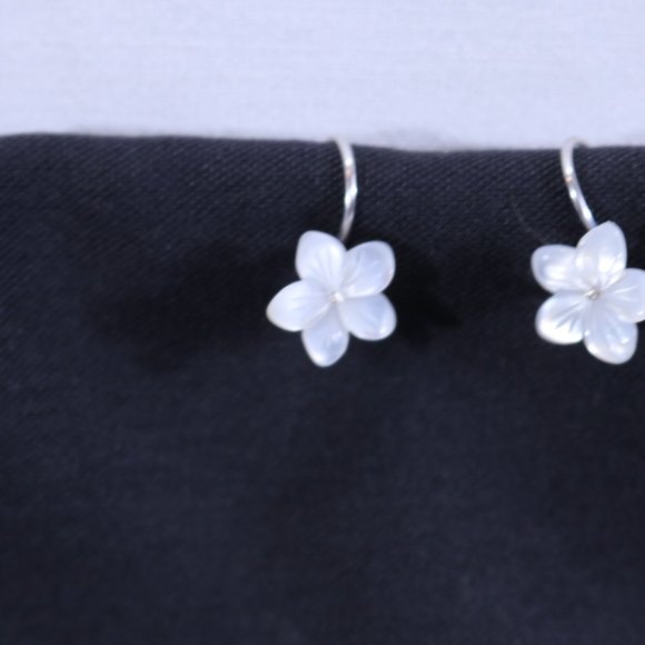 White Mother of Pearl Flower Hook Earrings – Sterling Silver - Picture 4 of 9